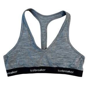Icebreaker Women's Merino Sprite Racerback Bra V Neck Hiking Active Gray Large
